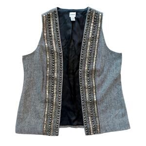 Chico's Tweed Wool Vest Large Grey Studded